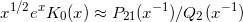 \begin{equation*} x^{1/2}e^x K_0(x) \approx P_{21}(x^{-1})/Q_2(x^{-1}) \end{equation*}