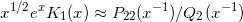 \begin{equation*} x^{1/2}e^x K_1(x) \approx P_{22}(x^{-1})/Q_2(x^{-1}) \end{equation*}